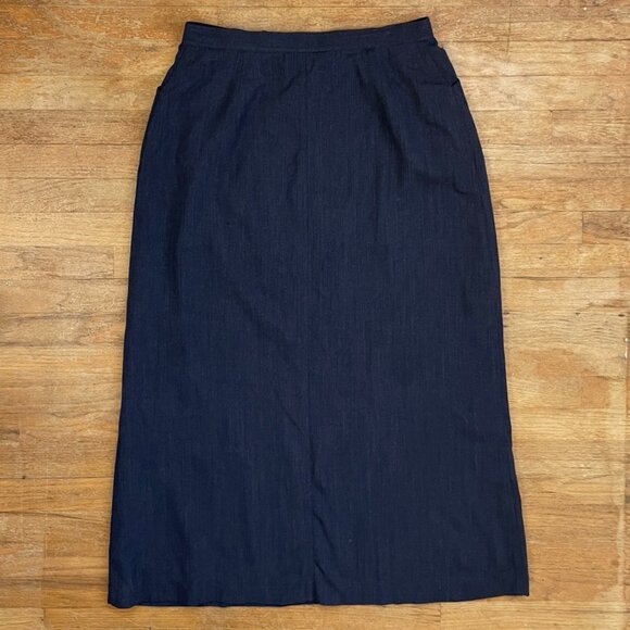 Vintage Twill Wool Maxi Skirt Size Large (14) 32" Waist 1990s Dark Blue A-Line - Picture 3 of 5